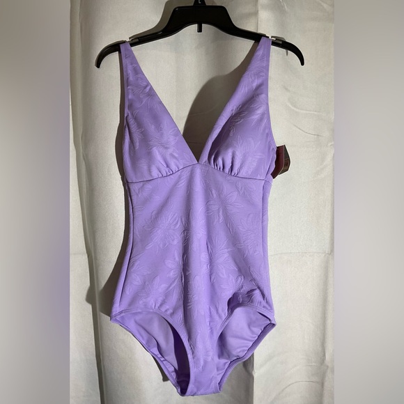 Women’s Floral Jacquard plunge Neck Full Coverage One Piece Swimsuit Medium - Picture 2 of 5